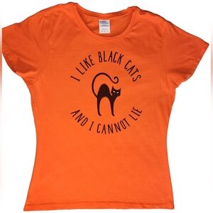 Halloween T-shirt "I Like Black Cats And I Cannot Lie" Orange & Black Size Med